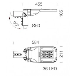 Tête de mat LED 3460 DENIA1 60W 3000K 8840Lm Gris asymétrique