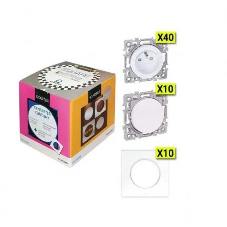 SQUARE pack Starter 40 prises + 10VV + 10 plaques simples blanc