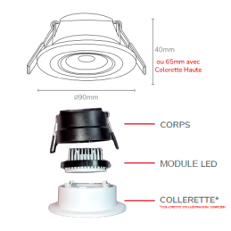 Spot LED UNO RECO 6W CCT orientable 600Lm dim. IP65 Blanc recouv. CL3